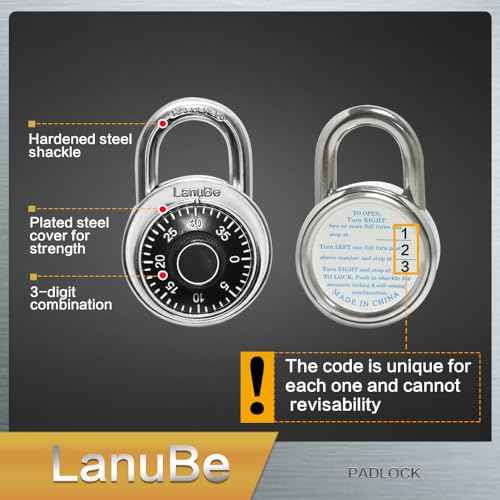 LanuBe Lock Standard Dial Combination Lock, 2 inches. Wide, with Different Combinations, Black Turnplate, Pack of 12; Lock for School, Employee, Gym Sports Locker, Case, Toolbox