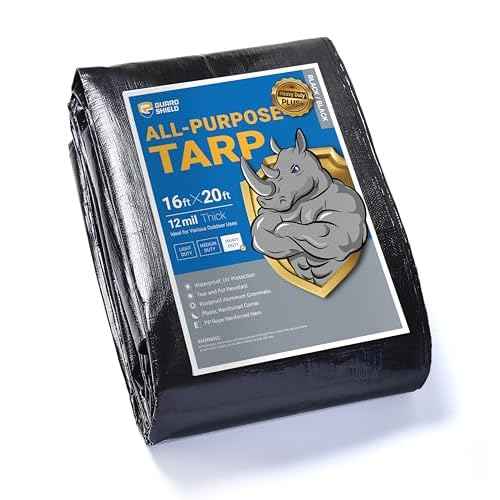 GUARD SHIELD Heavy Duty Tarp 16x20 Feet Black Tarp Large Outdoor Tarps Waterproof with Grommets Cover 12mil