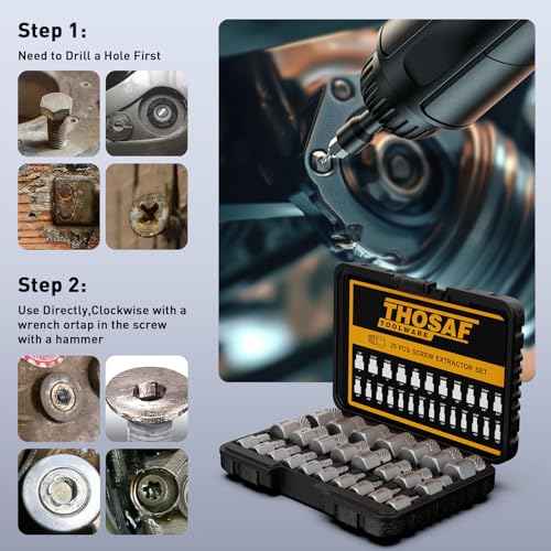 Screw Extractor Set, 25 Piece Easy Out Bolt Extractor Set, Multispline Screw and Hex Head, for Removing Broken Studs, Bolts, Screws, 1/8 Inch to 7/8 Inch in 1/32-Inch Increment, Tools Gifts for Men