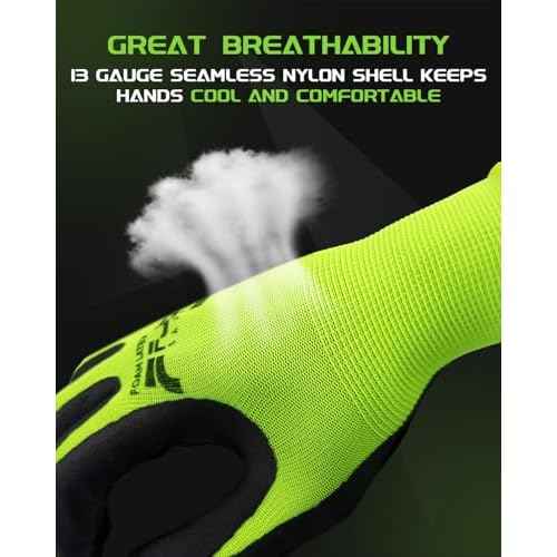 12 Pairs Foam Latex Coated Work Gloves with Breathable Nylon Shell for Precision Tasks, Construction, Warehouse