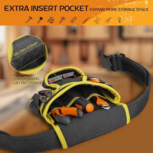 MOZETO Tool Belt, Dual Quick-Release 26 Pockets Electrician Belts for Men, Heavy Duty Construction Carpenter Tool Belts (36"-42")