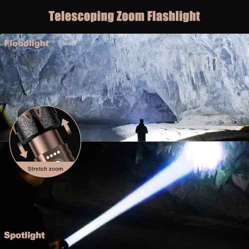 SKYFIRE LED Flashlights High Lumens Rechargeable,5000mAh Super Bright Tactical Flashlights,Zoomable,6 Modes,Waterproof Flash Light for Camping Essentials,Outdoor,Home,Gifts(Upgraded- No Lens)