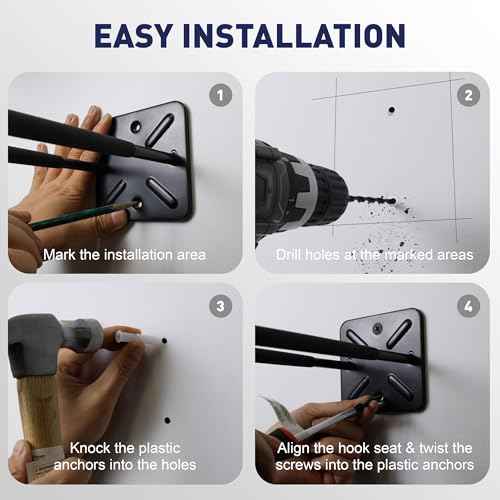 SMART JERRY - 4 Pack Heavy Duty Garage Hooks, Wall Mounted Tool Hangers for Ladders, Bicycles, Car Tires, Garden Tools, Chairs, Garage Storage Organization, 60 LB Max Load Each Hook