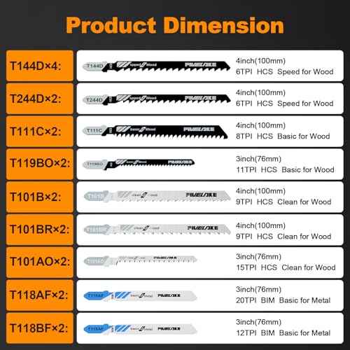 T-Shank Jigsaw Blades Set with Case, 20Pcs Assorted Replacement Jigsaw Blades for Wood, Plastic and Metal Cutting (T118AF, T118BF, T101AO, T119BO, T101B, T101BR, T111C, T244D, T144D)