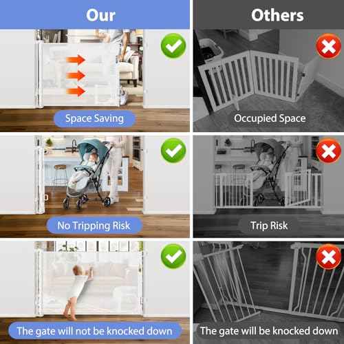 Retractable Baby Gates with Cat Door 80" Wide Retractable Dog Gate with Pet Door Outdoor Retractable Gate for Dogs Retractable Pet Gate with Door Mesh Baby Gate Retractable Mesh Dog Gate (White)
