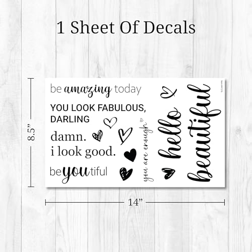 Affirmation Mirror Decals - Set of 6 Black Vinyl Quotes Be Amazing Today | Hello Beautiful | I Look Good | You Look Fabulous Darling Bathroom Mirror Sticker