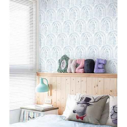 Peel and Stick Wallpaper Modern Wall Paper Boho Contact Paper Removable Wallpaper Peel and Stick Blue and White Self-Adhesive for Bathroom Bedroom Kitchen Wall Decor 17.3" x 118"