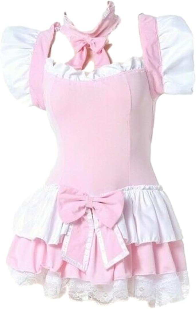 GK-O Lady Japanese Lolita Ruffle Dress Short Sweet Cosplay Maid Costume Nighties Sexy