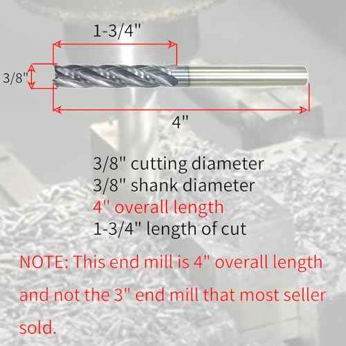 3/8" Carbide End Mill, Extra Long, 4 Flute Solid Carbide Square End Mill, 4" Overall Length, Single End, Helix Angle: 30¡Æ, AlTiN Coated,3/8" Cutting Diameter,1-3/4" Length of Cut