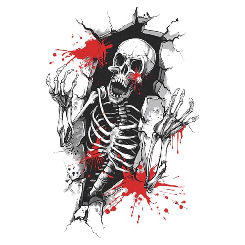 Halloween Wall Decor 3D Horror Skeleton with Blood Wall Decals for Living Room Self-Adhesive Removable Skeleton Wall Stickers for Home Room Bedroom Wall Art Halloween Party Decorations