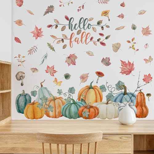 Fall Wall Decals Fall Nuts Pumpkin Maple Wall Stickers Removable Autumn Peel and Stick Sticker Fall Vinyl DIY Wall Art Decals Autumn Party Supplies Home Window Decor