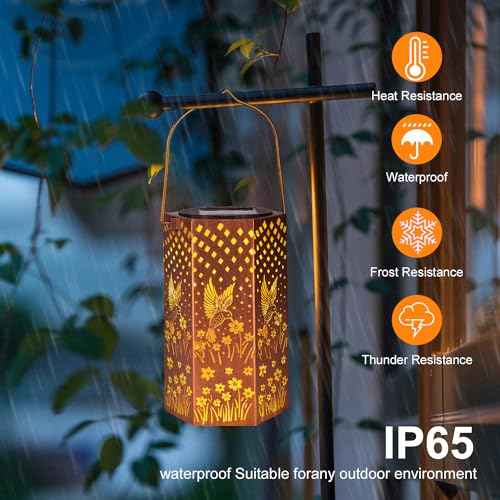 2 Pack Hummingbird Solar Lanterns Outdoor Waterproof - Birthday Gifts for Women, Men, Mom, Solar Lights Outdoor Hanging Garden Decor for Outside, Patio, Outdoor, Yard, Lawn, Balcony