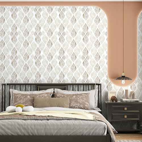 Brown Wall Paper Modern Peel and Stick Wallpaper 17.3"¡¿78.8" Boho Brown and Beige Self Adhesive Removable Wallpaper for Bedroom Contact Paper for Cabinets Waterproof Geometric Wallpapers Home Vinyl