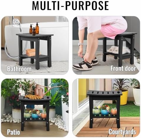 HDPE Waterproof Shower Bench,Shower Seats for Adults Shaving Legs,Shower Stool for Inside Shower 300 Lbs Capacity Black