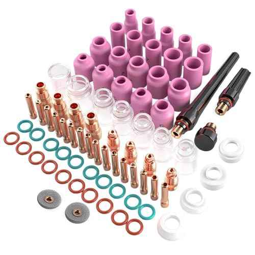 80pcs TIG Welding Accessories, Alumina Ceramic Nozzle & Glass Cups, Stubby Gas Lens, Collet Body, for WP-17/18/26 Torch Kit