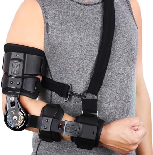 GHORTHOUD Hinged ROM Elbow Brace - Adjustable Post Op Elbow Brace Stabilizer Splint with Strap Sling Arm Injury Recovery Support After Surgery for Men Women (Right, Black)