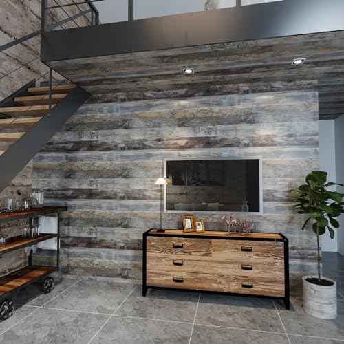 Gray Shiplap Wood Wallpaper Peel and Stick Rustic Grey Wood Plank Contact Paper for Countertops Cabinets Waterproof Removable Vinyl Wood Panel Wall Paper for Bedroom Living Room 11.8"x118"