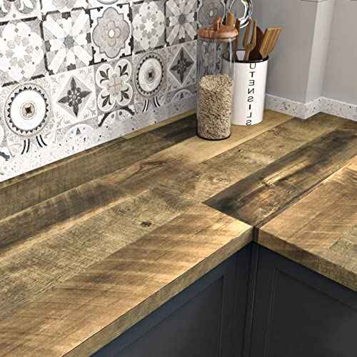 WESTICK Brown Wood Counter Top Peel and Stick Waterproof Wood Contact Paper for Countertops Self Adhesive Wooden Wallpaper Rustic Wooden Vinyl Countertop Wrap for Tables Kitchen Cabinets 15.8" x 78"