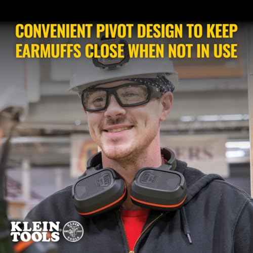 KLEIN TOOLS 60613 Behind-the-Head Earmuffs, 25dB Hearing Protection, Adjustable Headband, for Construction, Manufacturing, Maintenance, Woodworking
