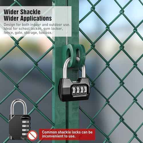 4 Pack disecu 4-Digit Combination Lock, Waterproof Outdoor Padlock for School Gym Locker, Sports Locker, Shed, Storage Unit (Black)