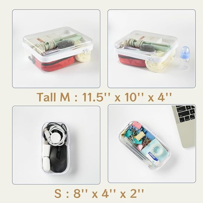 6 pcs Zipper Pouches, Hard Shell Toiletry Bag, Stackable Travel Organizer, Cosmetic Bags, Transparent Diaper Bag, Storage Cases (Tall M + 5S)