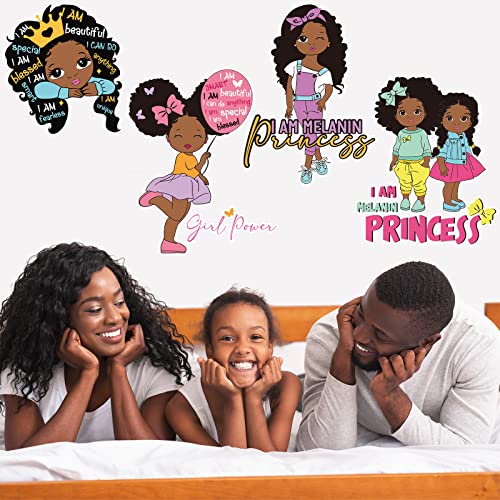 4 Pieces Black Girl Inspirational Quote Wall Decal Motivational Saying African American Sticker Positive Stickers Little Decals for Bedroom Girl Power Wall Decal for Nursery Decor