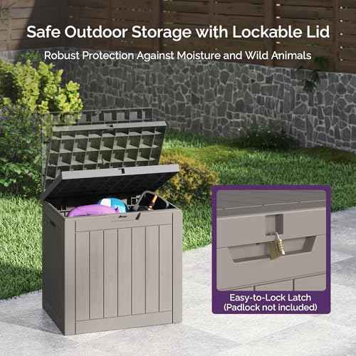 Sersper 30 Gallon Deck Box, Outdoor Lockable Storage Resin Box for Package-Sports Equipment-Garden Tools, Waterproof and UV Resistant Patio Storage Box, Grey