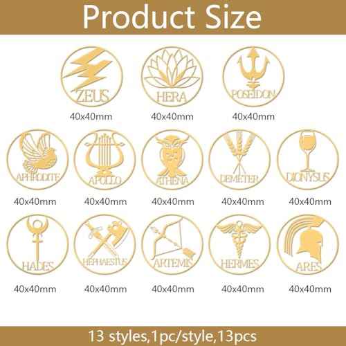 OLYCRAFT 13pcs 1.6x1.6 Inch Greek Gods Symbol Stickers - Gold Metal Stickers for Scrapbooks, DIY Resin Crafts, Phone & Water Bottle Decor