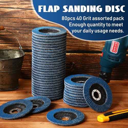 80 Pack Flap Discs 4 1/2 Inch for Angle Grinder 4.5 x 7/8 Inch Aluminum Oxide Sanding Grinding Wheels 40 60 Grit Grinding Discs Abrasives Flapper Wheel for Wood Metal Sanding (Blue,40 Grit)