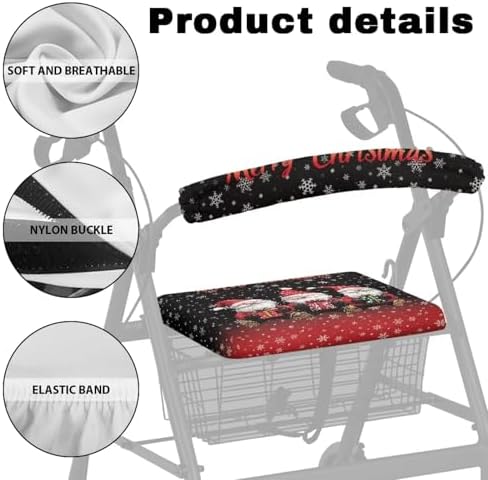 LedBack Walker Accessories Merry Christmas Print Rollator Walker Seat and Backrest Covers Soft Dust Cover Christmas Decor 2 Piece Walker Seat Cover Set