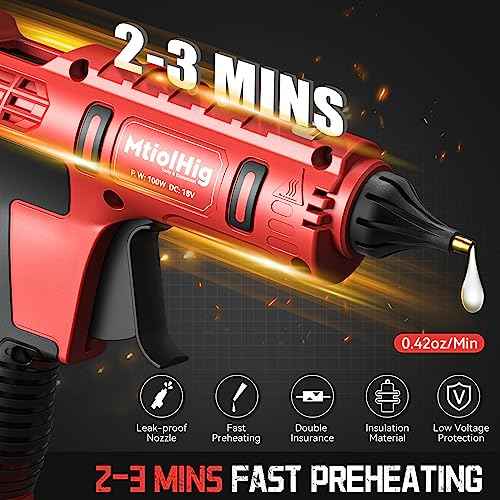 MtiolHig100W Hot Glue Gun Compatible with Milwaukee 18v Battery, Wireless Battery Powered for 18v Battery, Heavy Duty Full Size Glue Gun with 20pcs 0.43'' Glue Sticks for Crafts DIY & Repairs