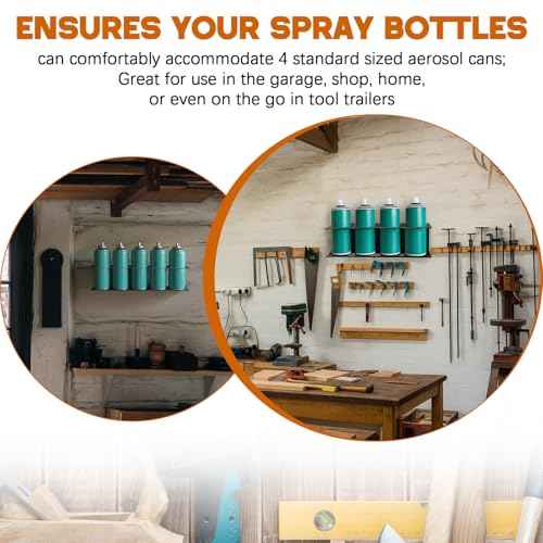 LEIFIDE 4 Pcs Spray Bottle Holder, Wall Mounted Spray Bottle Holder Rack, Mechanic Paint Can Organizer, Garage Wall Mount Shelf, Utility Storage Rack, Tool Storage