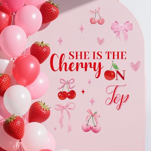 She's The Chery on Top Decal for Backdrop Arch - CherriesTheme Baby Shower Background Wall Decor, Cherries Themed Birthday Bridal Shower Bachelorette Party Decorations