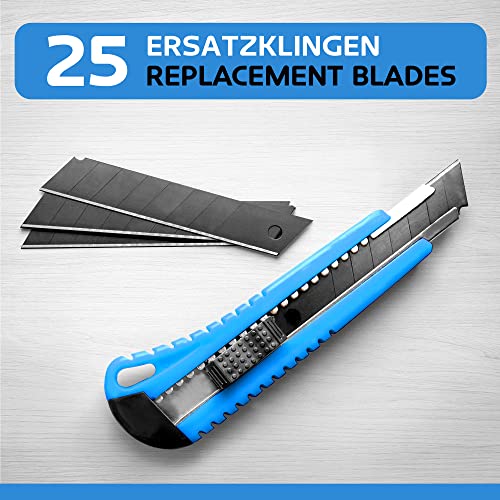 E?Werk - Box Cutter Blade Set - Black, 25 Pack - 18mm Utility Knife Replacement Blades - Heavy Duty Carbon Steel Snap Off Blades - Blade Refills for Utility Knives & Box Cutters