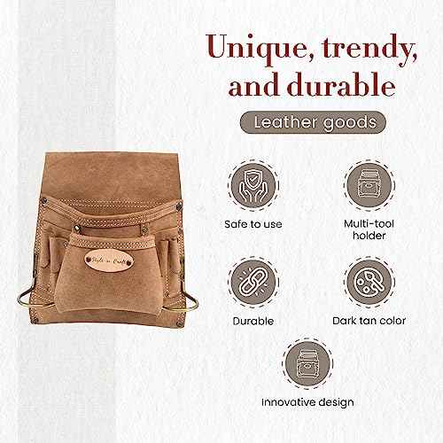 Style n Craft 8-Pocket Carpenter¡¯s Nail and Tool Pouch, Heavy-Duty Suede Leather Tool Pouch, Dark Tan (88823)