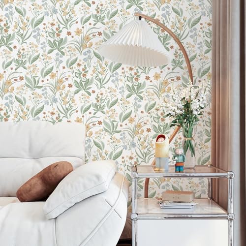 Floral Peel and Stick Wallpaper Boho Floral Contact Paper Nursery Flower Self Adhesive Removable Wallpaper for Bedroom Bathroom Waterproof Contact Paper Colorful Wildflower Leaf 197inL 17.3inW