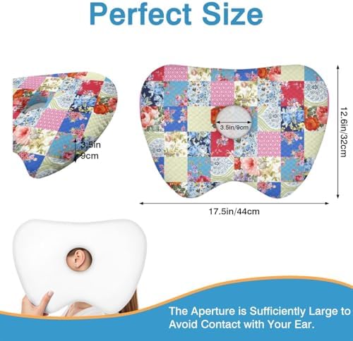 Ear Piercing Pillow for Side Sleepers with Washable Cover Pillows with Holes for Ear Pain,Donut Pillow for Adults CNH Ear Pain Relief Pressure Sores Ear Pillow with Hole in Center