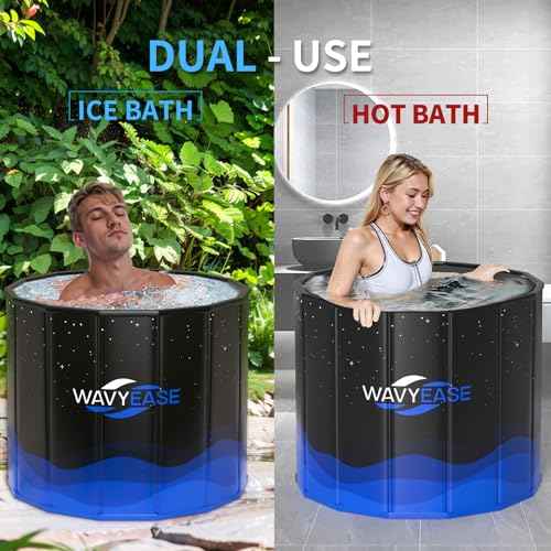 WAVYEASE Portable Bath Tub for Adults -(31.5"L x 26"H) Foldable Cold Plunge Tub for Recovery - Collapsible Soaking Bath Tub for Shower Stall Home SPA - Outdoor Ice Bathtub for Athletes (Black)