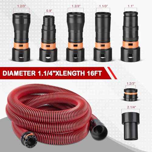 16FT Shop Vac Hose with 6 Adapter Attachments,Fits 1-1/4" Vacuum Cleaner Hose,Multi-Size Fittings0.9" to 1-3/4",Universal Shop Vac Accessories (Please Confirm Hose Size Compatibility)