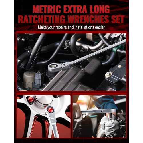 6 Pcs 8-19 mm Extra Long Ratcheting Wrench Set, 6-Piece Flex Head Ratcheting Wrench Kit, Metric Double Box End Wrench with 72-Teeth & 12 Point