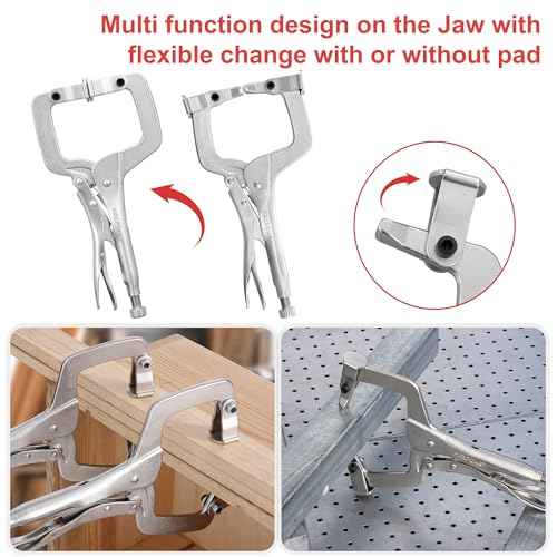 MAXPOWER 11-Inch C Clamp Locking Pliers Set, Flexible Jaws Change with Pads or Regular Tips