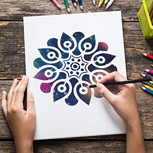 9 Pack 6 x 6 inches Mandala Stencils for Painting on Wood, Wall, Floor, Tile Fabric, Reusable Furniture Stencils Painting Template DIY Decor