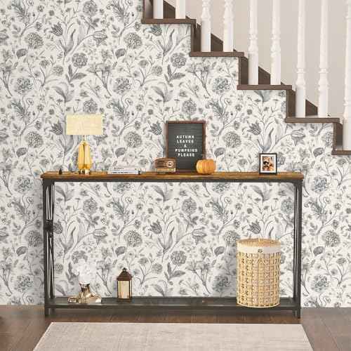 Black and Beige Peel and Stick Wallpaper Botanical Contact Paper 16.9inch x 118.1inch Floral Wall Paper Peel and Stick for Bathroom Bedroom Removable Self Adhesive Wallpaper Decor Vinyl