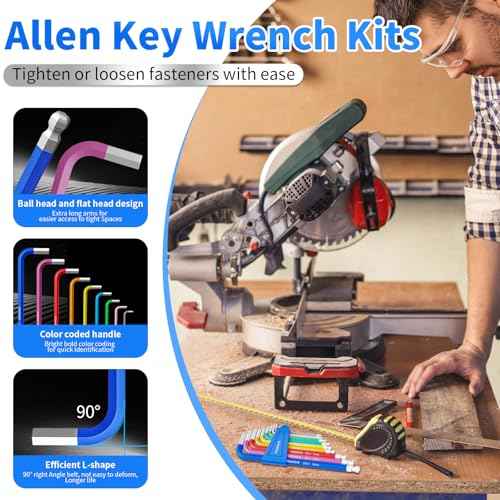 9PCS Metric Allen Key Set, Color Coded Hex Key, 1.5-10MM Anti-Slip Long Ball End Hex Wrench Set Ideal for Dismantling Machinery, Equipment, Vehicle, and Bicycle Maintenance