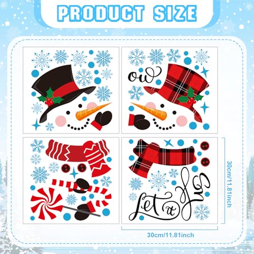Kajaia Snowman Door Stickers Decor Winter Snowflake Door Decorations Large Candy Cane Removable Christmas Wall Stickers Xmas Wall Decals for Winter Home Window Refrigerator Garage