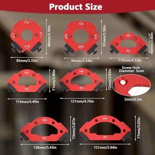 7PCS Router Corner Radius Templates Set Aluminium Alloy CNC Machined Multiple Radius Corner Router Guides for Woodworking R10 T10 R15 R20 T20 R25 R30 T30 R35 T35 R40 T40 R50 T50 R60 T60