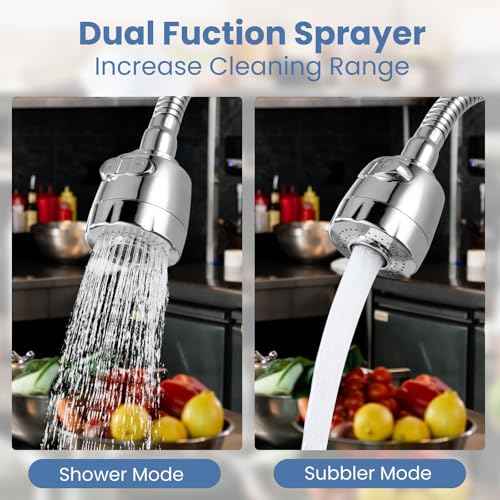 Airuida Chrome Polish Wall Mount Kitchen Sink Faucet 8 Inch Center Unility Faucet Wall Mounted Double Lever Handles Commercial Faucet with 360 Degree Rotation Sprayer Brass Valve Body Mixer Tap