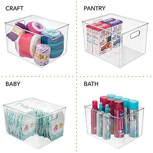 mDesign Large Plastic Storage Organizer Container Bin, Closet Organization for Hallway, Bedroom, Linen, Coat, and Entryway - Holds Clothing, Blankets, and Accessories, Ligne Collection, Clear