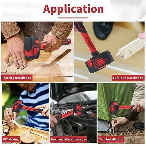 3-Piece Rubber Mallet Set - 10oz, 20oz & 36oz Heavy Duty Hammers with Soft Rubber Handles for Flooring & Soft Blow Tasks