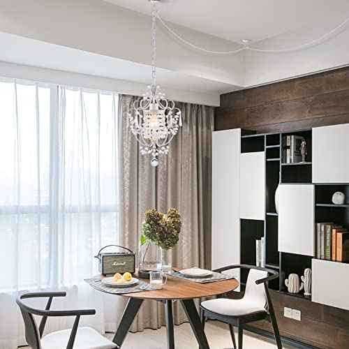 Plug in Chandelier Mini Crystal Chandelier White Retro Small Chandeliers Ceiling Light for Girls Bedroom,Farmhouse Plug in Pendant Light for Kitchen Island Bathroom Dining Room Closet